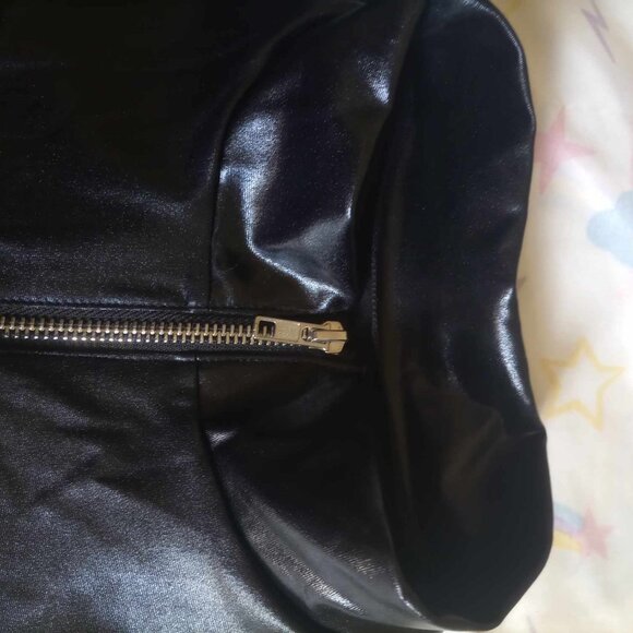 Bodysuit Black, Faux Leather, Zip-up, Crotch Snap, Long Sleeve Sz XL - Picture 6 of 10